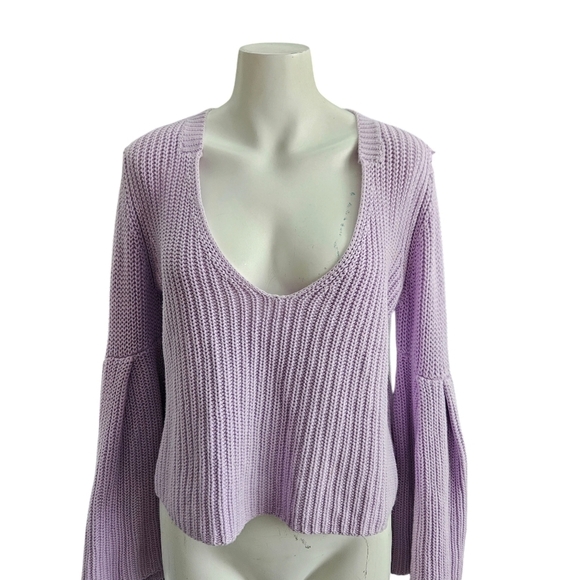 Free People Damsel Chunky Knit Bell Sleeve Sweater Boho Pastel Purple Sz S - Picture 1 of 8